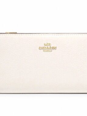 Coach Pebbled Leather Slim Wallet in Cream with floral print and Gold Logo